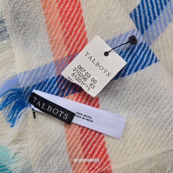 NWT Talbots 100% Wool Scarf Colorful Plaid - Picture 2 of 10